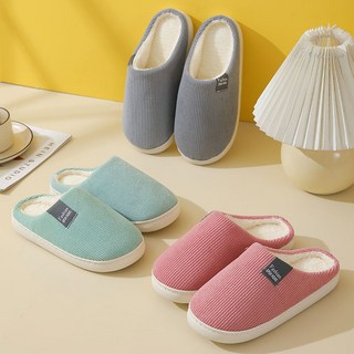 1+1 겨울 코듀로이 양털 슬리퍼 거실 실내화, 1개, 핑크(여성), 그린(여성)