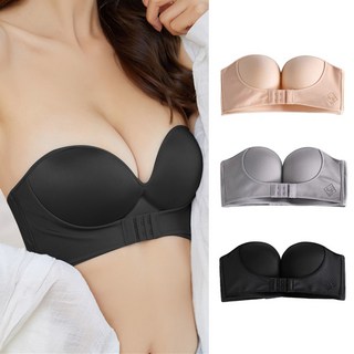 前扣無肩帶內衣 平口防滑無鋼圈無痕內衣 集中上托提胸