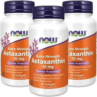 NOW Foods 蝦紅素10mg軟膠囊, 60顆, 3罐