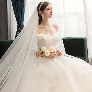 JINGHENG 여성 빅사이즈 일자 숄더 패션 섹시 슬림핏 웨딩드레스 THDSCV1484141