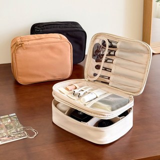 KOUJI 叩吉好物 分層化妝包 化妝品收納包 大容量化妝袋 洗漱包 旅行手拿包, 雙層｜焦糖棕, 1個