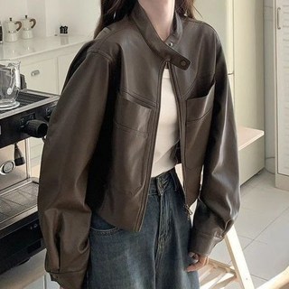 皮韓版衣美拉德多巴胺顯瘦外套春秋新款夾克復古百搭女款PU皮夾克