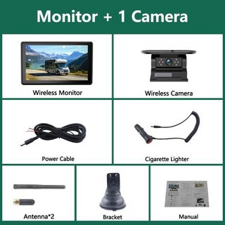 태양광 태양광패털 충전 후방카메라 자동차 태양열 패널 트럭RV트레일러지게차용 720P 터치 모니터 BSD 사각지대 경보 기능이 있는 7인치 자기 무선 DVR 카메라, 32G, 2)1 Camera Kit