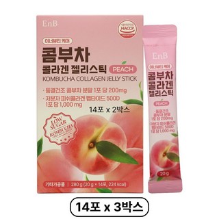 콤부차 콜라겐젤리 스틱 / 동결건조 저당 저분자피쉬콜라겐 / 하루한포 이너뷰티, 3박스, 14회분