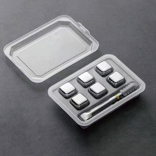 冰鎮神器 食品級304不銹鋼冰塊6入組 威士忌冰塊 冰球 環保冰塊, 1個, 不銹鋼冰塊6入(矽膠夾組)