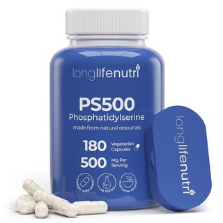 포스파티딜세린 퓨어 500mg - 180개 채식 알 3개월 공급 강화 위 미국산 실험실 테스트 대두 무첨가 비 GMO, 1개