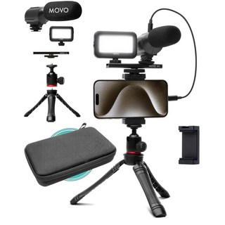 iPhone용 Movo iVlogger 브이로그 키트 - 휴대폰 콘텐츠 위한 휴대폰 - 삼각대 키트 호환 마운트 라이트닝 유튜브 스타터 제작자를 LED 조명 액세서리: 마이크, USB-C, 1개
