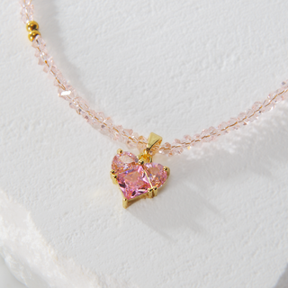 핑크 크리스탈 하트 큐빅 비즈 여성 패션목걸이