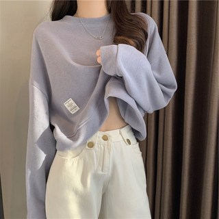 寬鬆圓領短版衛衣 長袖休閒上衣