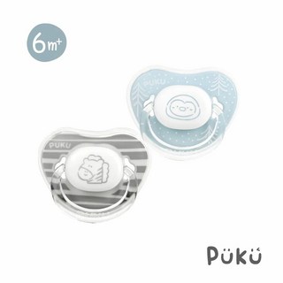 Puku 寶寶安撫奶嘴 6個月以上 企鵝/斑馬圖案, 6m+較大型(灰藍), 1個