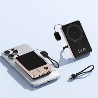 IVA 隔日達 有Wh標示 CCC 磁吸快充行動電源 MagSafe PD快充 20000mAh大容量充電寶, 金色【標示3C+WH】三合一