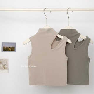 Fee現貨6色正韓挖肩立領彈力背心女上衣，韓系時尚百搭削肩小可愛