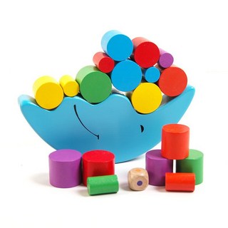 DFMEI 創意平衡小人積木兒童早教好智力拼裝木製玩具親子互動遊戲疊疊高, 1個, 月亮平衡木(藍色:如圖