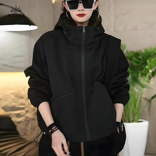 MEAWA 여성용 바람막이 후드 집업 점퍼 크롭 자켓 캐주얼 골프 상의