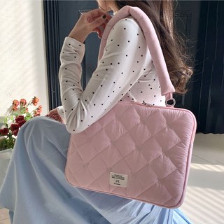 코차이 리본 퀼팅 노트북 파우치 13 14 15 16인치 호환 귀여운 숄더백 태블릿 겸용 노트북 가방, 핑크