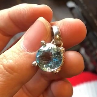 天空藍托帕石 925銀手工鑲吊墜