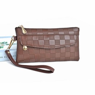 格子壓紋休閒手拿包 氣質時尚拉鍊小方包