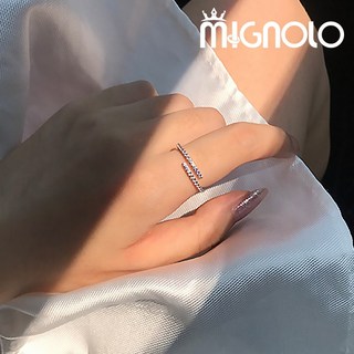 MIGNOLO 微光雙弧戒指 水鑽簡約百搭戒指 銀戒 女生戒指 開口戒 可調式戒指 韓國飾品