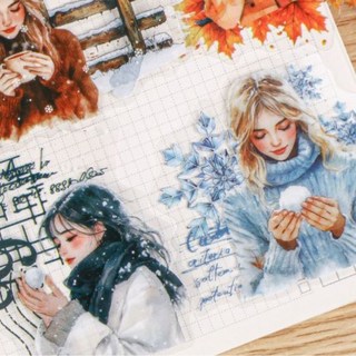 앨리스앤 빈티지 다꾸 스티커팩 따뜻한 겨울, 1개, 블루 (HR406)