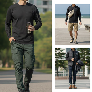 泛黃年代 防曬涼感長袖 口袋排汗衫 吸濕排汗 台灣製造 運動工作外送, 藏青