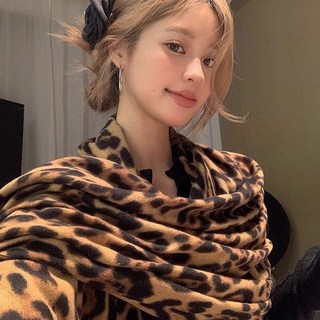 夢欲 美式復古豹紋圍巾 女秋冬顯白保暖百搭披肩