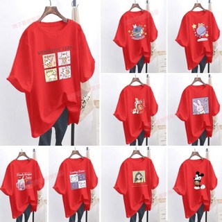 臺南出貨 耶誕大尺碼t恤女短袖t恤寬新年上衣紅色2025