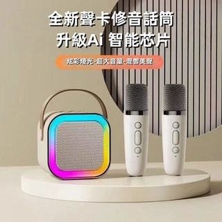 雙麥克風 K 歌音箱 2.4G 無線傳輸 雙重降噪, 白色雙麥克風+音響