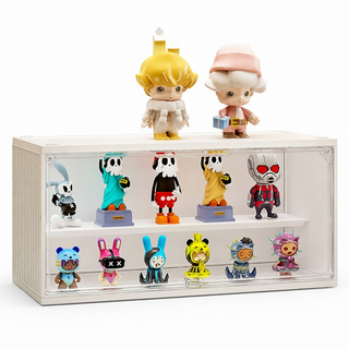 公仔展示盒 透明磁吸防塵模型展示盒, 1個, 兩層白色+透明【超取限5個】