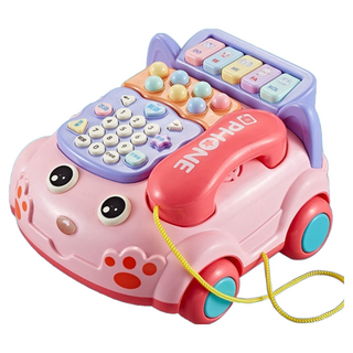 故事機 打地鼠玩具 聲光音樂益智學習早教玩具, 大號電話車【粉色】, 1個