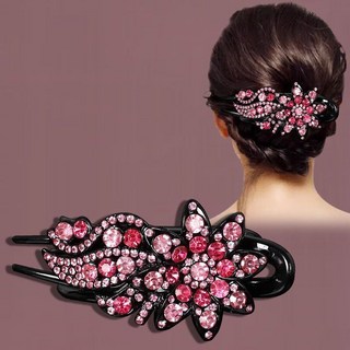 韓國髮夾 後腦勺高級感複古抓夾 中號 氣質固定頭髮盤髮器 Q5XL9GT01A, 1個, 鳳尾花粉鑽【時尚】