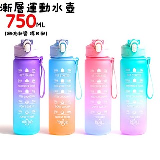 【DiHoMe】隔日配 漸層磨砂吸管水壺 750ml 高顏值隨行運動水瓶 防漏環保杯, 1個, 櫻花粉(不含提環),750毫升
