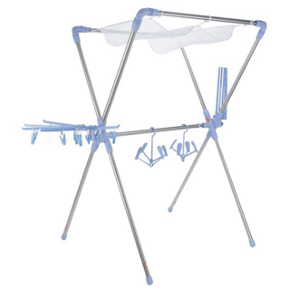 多功能可折疊 穩固耐用附掛鉤夾子 頂部網狀置物架 簡約時尚, 伸縮曬衣架,不鏽鋼,藍色