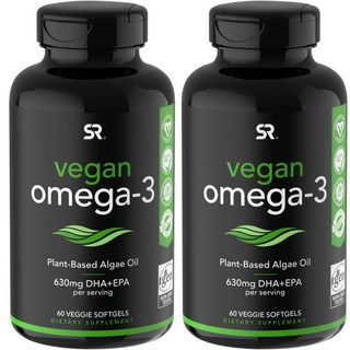 SPORTS RESEARCH Omega-3 DHA EPA藻油素食軟膠囊 630mg, 60顆, 2罐