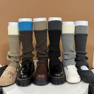 撞色拼接襪腿套 秋冬保暖堆堆襪 辣妹拼色小腿針織襪套