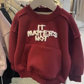 嘟嘟家兒童上衣 大學T，秋冬加絨加厚男童衛衣，2026新款百搭潮流套頭衫，兒童長袖上衣