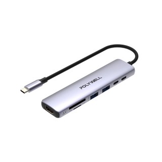 POLYWELL 寶利威爾 集線器 Type-C七合一 HUB 100W PD 快充 5G HDMI SD TF, 1個, Type-C 七合一多功能集線器