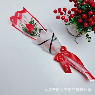 單支玫瑰康乃馨香皂花束，適用於七夕、教師節贈禮, 紅色玫瑰花,長度：彩袋45釐米左右花束單支, 1個