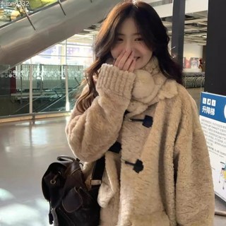 韓系翻領甜美溫柔奶羊羔毛外套女韓版寬鬆毛絨絨大衣秋冬加厚上衣