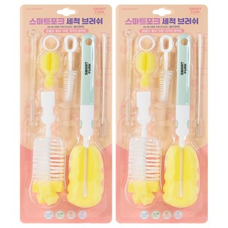 [스마트포크] 젖병브러쉬 젖꼭지 세척솔 텀블러세척솔 젖병세척솔, 올인원팩, 2개