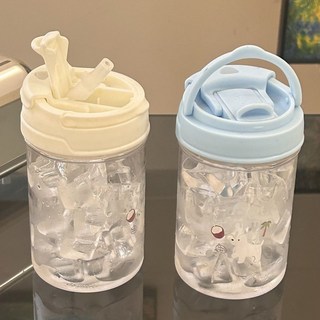 小紅書椰子小狗夏季水杯女生高顏值吸管杯便攜式可愛學生塑料杯子, 藍蓋500ML送椰子貼紙,單杯+3D貼紙+夏日揹帶, 1個