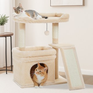PAWZ Road 3단 다색 귀여운 고양이 소형 캣타워 탑 라운지 +사다리+ 숨숨집, 1개, 베이지