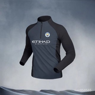 運動上衣 男 速幹服 訓練長袖 2324曼城巴薩巴黎皇馬足球訓練服出場服男春季跑步運動半拉鏈長袖