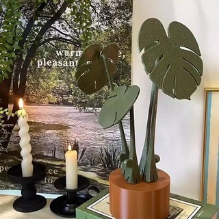 磁吸防燙龜背竹造型隔熱墊 創意家居擺件 文青風格熱墊, 1個, 軍綠色,內有   桿子 土  葉子