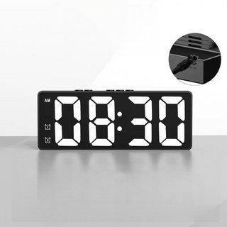 LED大螢幕電子鬧鐘 簡約時尚貪睡床頭鬧鐘, 黑色