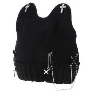 하라주쿠 스타일 해골 모자 뜨개질 비니 모자와 캣 이어 Y2K 여성 캐주얼 모자