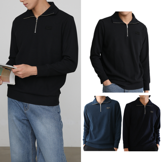 베러투데이 남성 골프웨어 파크골프 프리미엄 사카리바 솔리드 반집업 긴팔 티셔츠