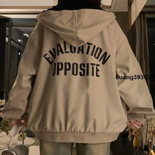 美式字母印花連帽外套女，秋季學院風寬鬆休閒百搭開衫夾克，顯瘦長袖拉鏈外套潮