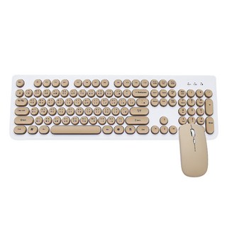 復古馬卡龍無線鍵盤，無線設計，輕巧舒適，時尚配色, 奶茶, 1個