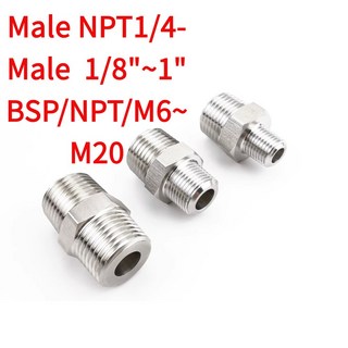 1/4" NPT 수 M6/M10/BSP 육각 니플 커플링 304 스테인레스 스틸 파이프 피팅 어댑터, 1l4 NPT Male, 1l4 NPT Male 316, 1개