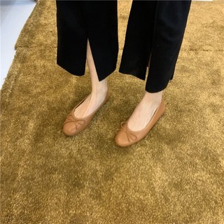 蝴蝶結娃娃鞋 平底鞋 莫蘭迪色 圓頭修身顯瘦, 淺棕,36